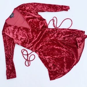 Lulu's Coral Velvet Short Dress